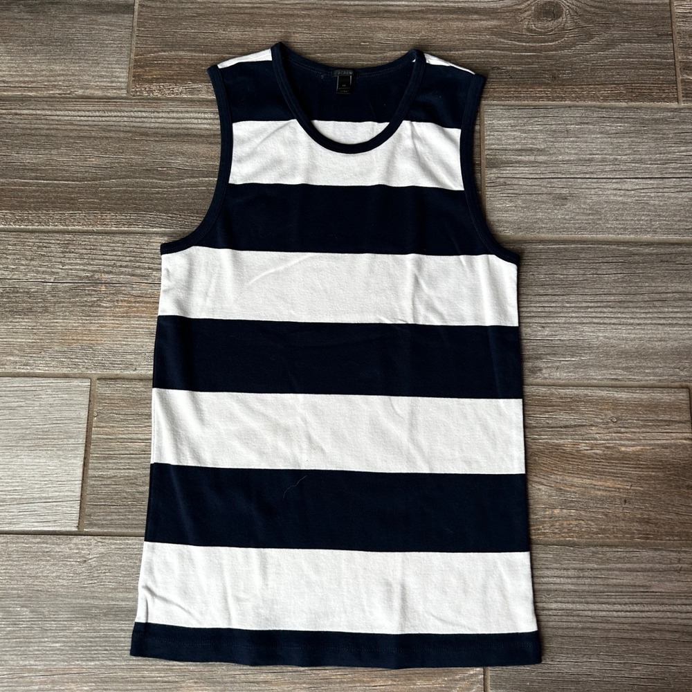 J.Crew Womens Navy Blue White Striped Cotton Sleeveless Tank Top Size M RN77388